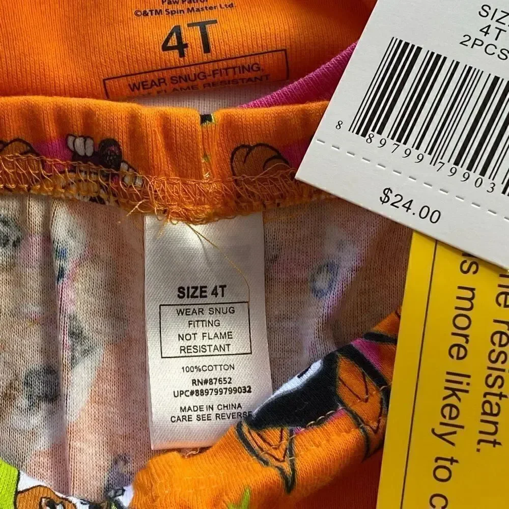 Paw Patrol Girls Size 4T Halloween Pajama Set